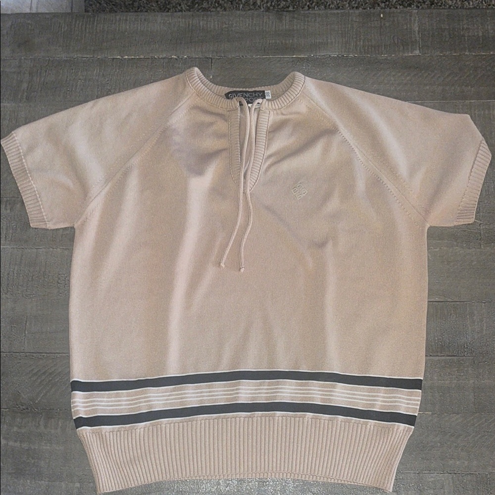 Vintage 80's Givenchy Sport Beige Raglan Knit Top Short Sleeve Striped - Size M